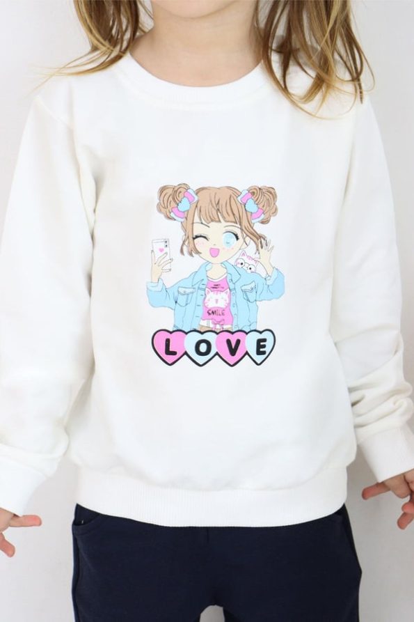 Girls' Printed Sweatshirt in Ecru (Ages 1.5-5)