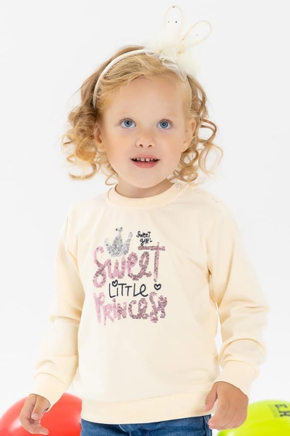 Embroidered Sequin Cream Sweatshirt for Baby Girls (1 Year)