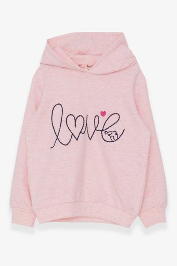 Girls' Embroidered Text Print Sweatshirt in Salmon Melange (2-6 Years)