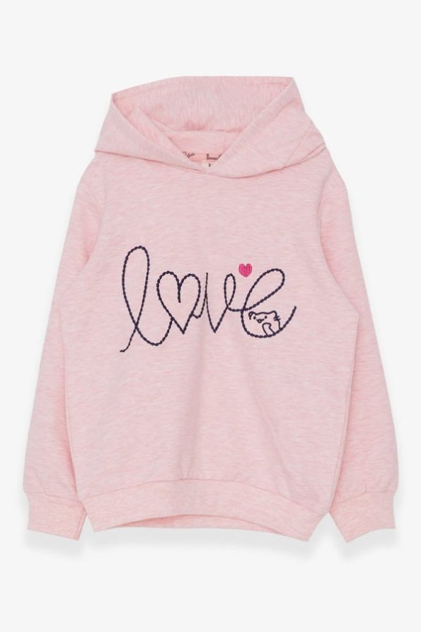 Girls' Embroidered Text Print Sweatshirt in Salmon Melange (2-6 Years)