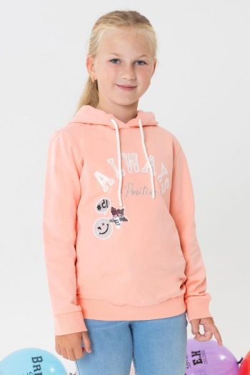 Girls' Sweatshirt with Glittery Smiley Print in Salmon (4-9 Years)