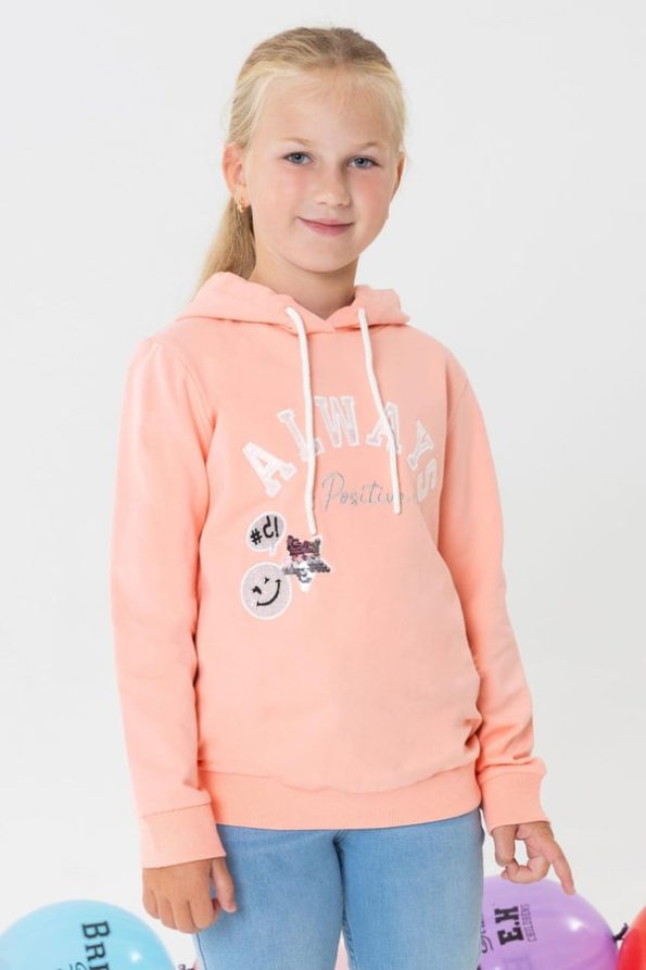 Girls' Sweatshirt with Glittery Smiley Print in Salmon (4-9 Years)