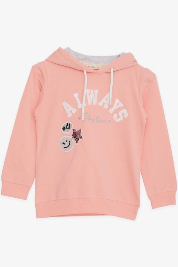 Girls' Sweatshirt with Glittery Smiley Print in Salmon (4-9 Years)