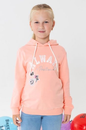 Girls' Sweatshirt with Glittery Smiley Print in Salmon (4-9 Years)