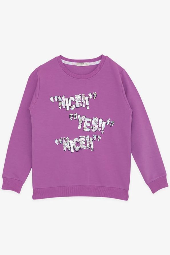 Girls' Sweatshirt with Sequin Print in Lavender (Ages 8-12)