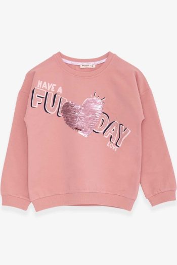 Girls' Sweatshirt with Glitter Print in Rose Dust (4-8 Years)