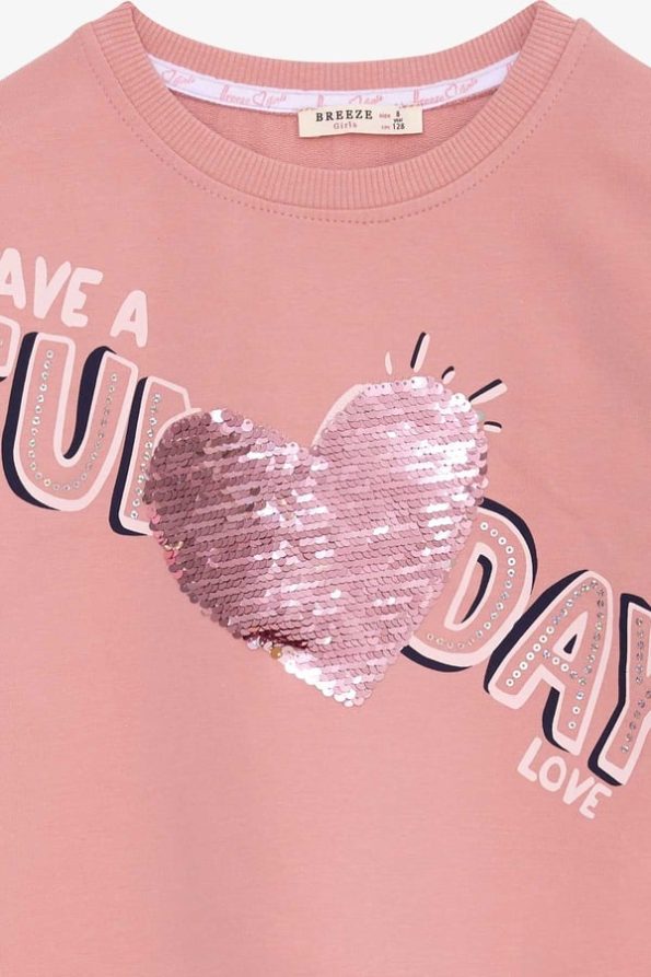 Girls' Sweatshirt with Glitter Print in Rose Dust (4-8 Years)
