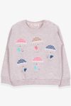 Girls' Printed Sweatshirt with Umbrella Design in Beige Melange (1.5-5 Years)