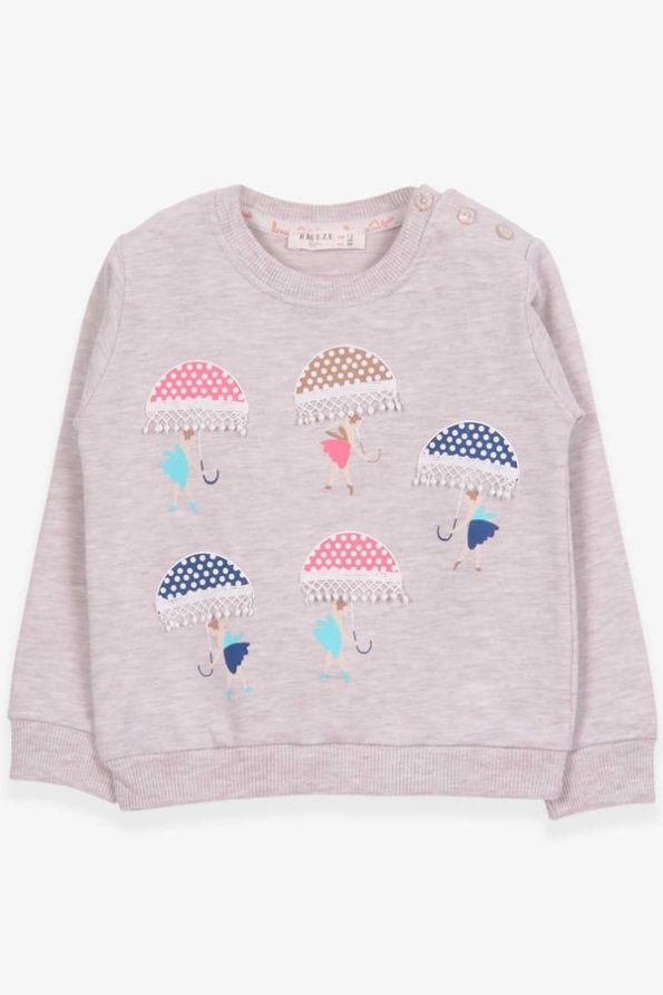 Girls' Printed Sweatshirt with Umbrella Design in Beige Melange (1.5-5 Years)