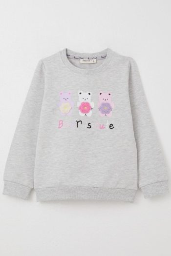 Cute Bear Print Sweatshirt for Toddler Girls in Light Grey Melange (1.5-2 Years)
