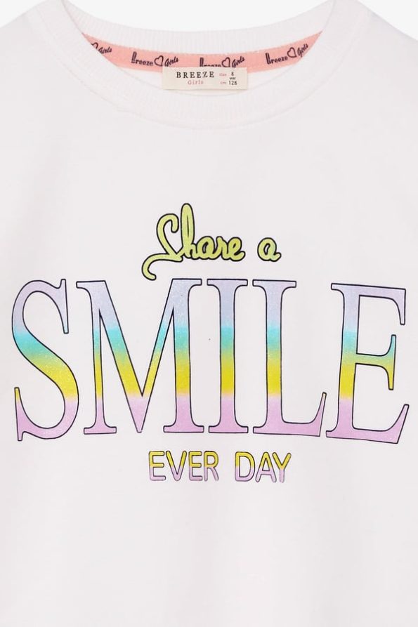 Girls' Glitter Print Sweatshirt in Ecru (Ages 8-12)
