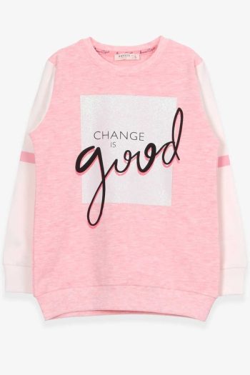 Girls' Glitter Print Sweatshirt in Salmon Melange (8-9 Years)