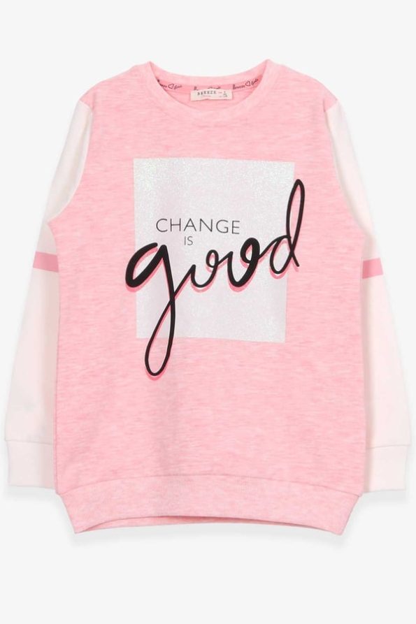 Girls' Glitter Print Sweatshirt in Salmon Melange (8-9 Years)