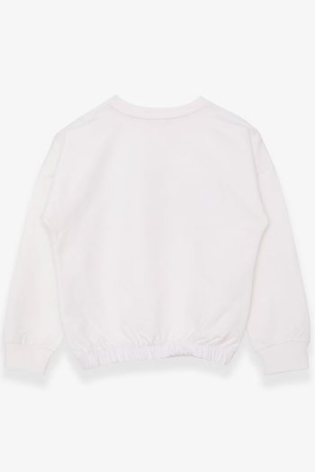Girls' Glitter Print Sweatshirt in Ecru (Ages 8-12)