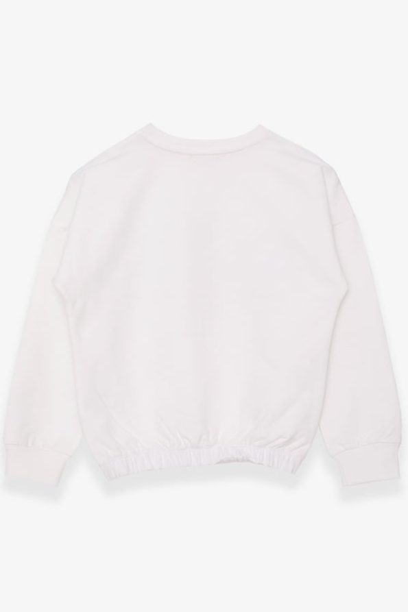 Girls' Glitter Print Sweatshirt in Ecru (Ages 8-12)