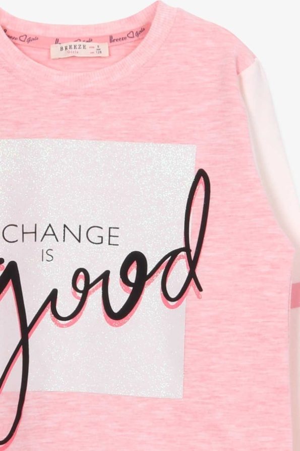 Girls' Glitter Print Sweatshirt in Salmon Melange (8-9 Years)