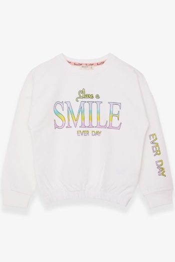 Girls' Glitter Print Sweatshirt in Ecru (Ages 8-12)