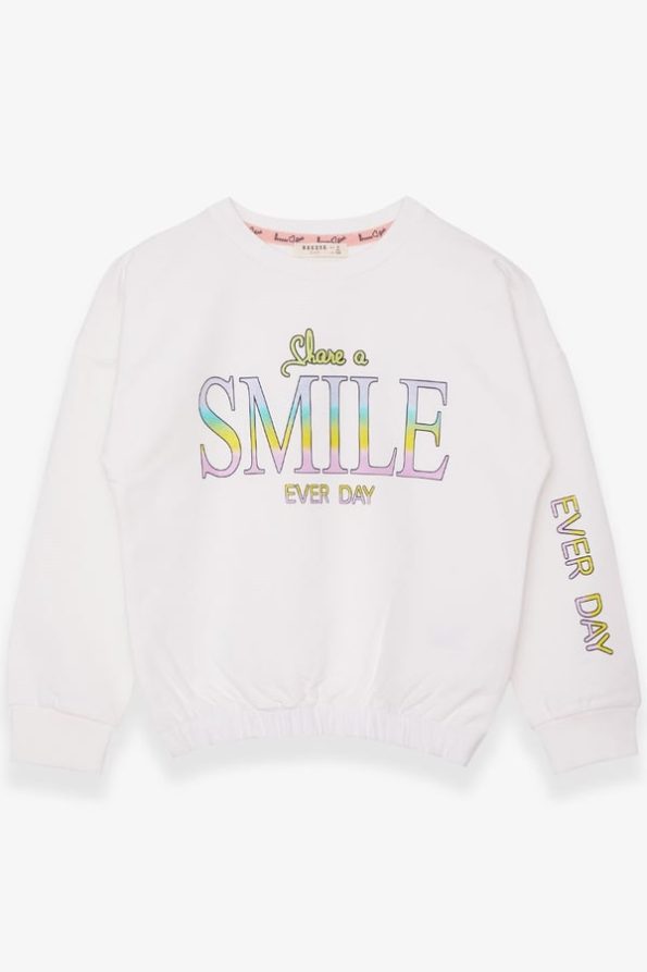 Girls' Glitter Print Sweatshirt in Ecru (Ages 8-12)