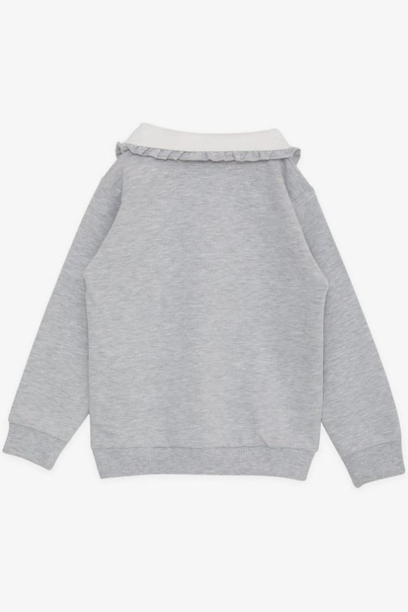 Girls' Rabbit Embroidered Button-Up Sweatshirt in Light Gray Melange (2-4 Years)