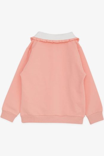 Girls' Rabbit Embroidered Button Sweatshirt in Salmon (Ages 2-4)