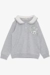 Girls' Rabbit Embroidered Button-Up Sweatshirt in Light Gray Melange (2-4 Years)