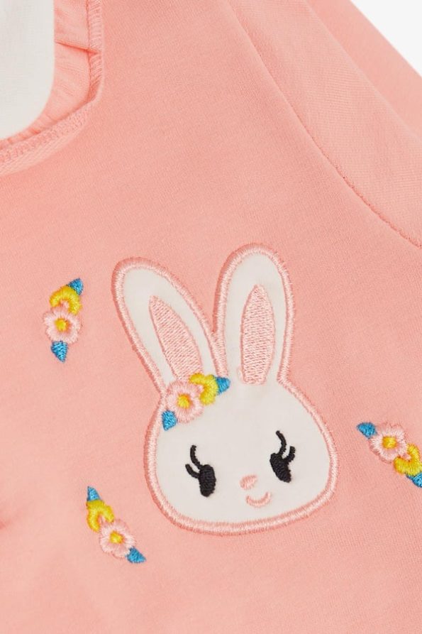 Girls' Rabbit Embroidered Button Sweatshirt in Salmon (Ages 2-4)