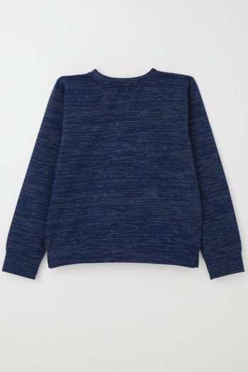 Girls' Printed Star Sweatshirt in Navy Blue Melange (Ages 9-14)