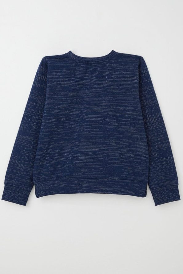 Girls' Printed Star Sweatshirt in Navy Blue Melange (Ages 9-14)
