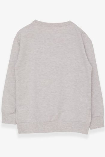 Girls' Printed Sweatshirt with Slits in Beige Melange (Ages 9-14)