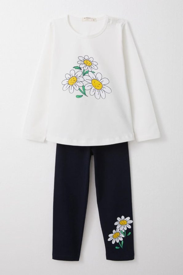 Girls' Floral Printed Legging Set in White (1.5-4 Years)