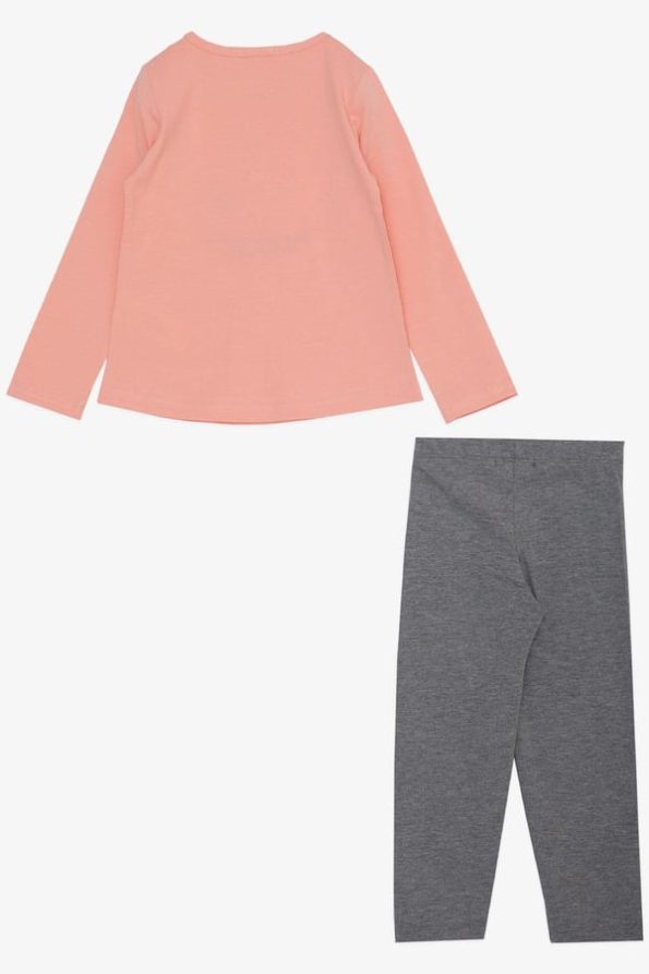 Girls' Legging Set with Perfume Bottle Embroidery and Lace Hearts in Salmon (1.5-3 Years)