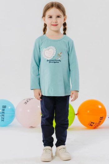 Girls' Legging Set with Perfume Bottle Embroidery and Lace Heart in Aqua Green (Ages 1.5-3)