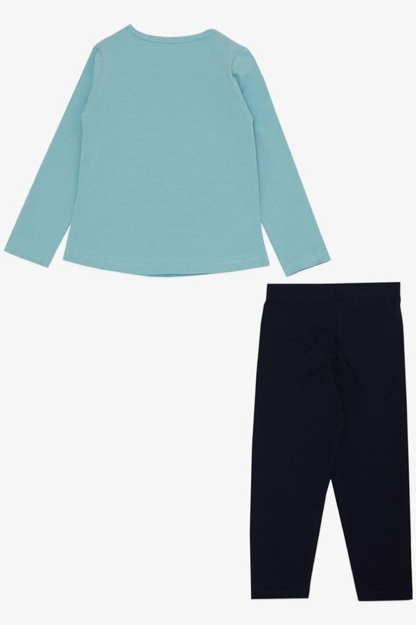 Girls' Legging Set with Perfume Bottle Embroidery and Lace Heart in Aqua Green (Ages 1.5-3)