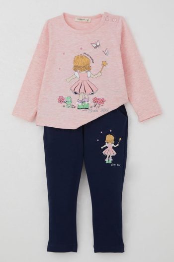 Girls' Princess Printed Legging Set in Salmon Melange (1-1.5 Years)