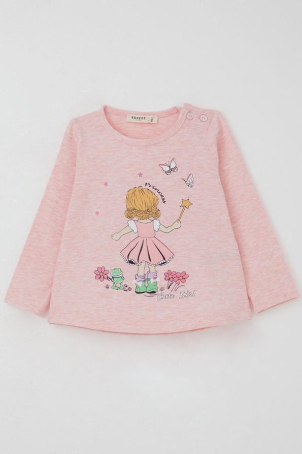 Girls' Princess Printed Legging Set in Salmon Melange (1-1.5 Years)