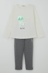 Girls' Legging Set with Sequin Cat Print in Ecru (Ages 1.5-5)