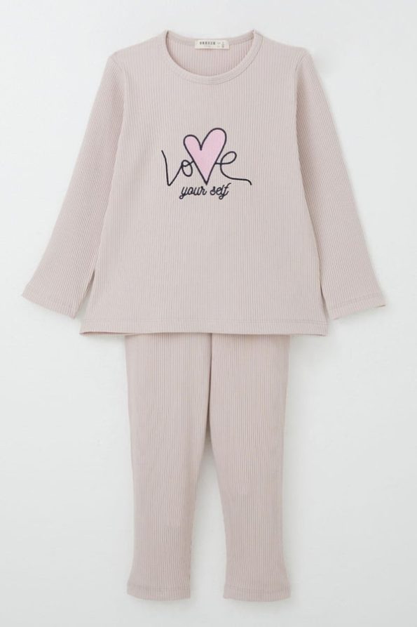 Love-Themed Embroidered Legging Set for Girls (Ages 2-5)