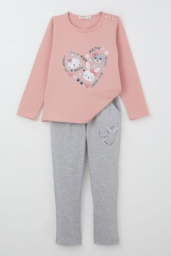 Girls' Cute Animal Print Leggings Set in Blush Pink (Ages 1-4)