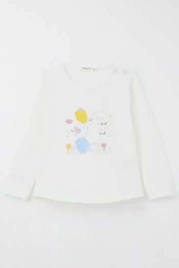 Girls' Legging Set with Cute Colorful Bird Print in Ecru (1.5-2 Years)