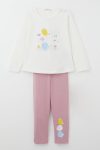 Girls' Legging Set with Cute Colorful Bird Print in Ecru (1.5-2 Years)