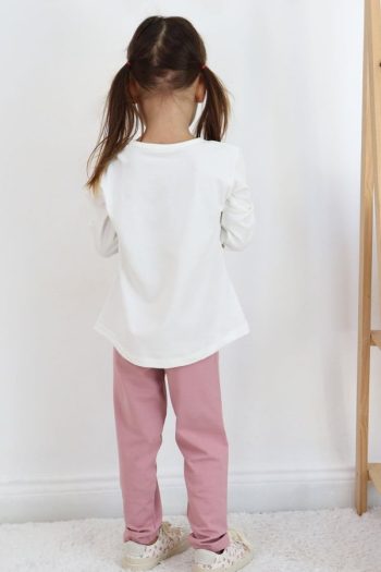 Girls' Cute Bear Embroidered Sequin Tracksuit in Ecru (Ages 1.5-4)