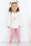 Girls' Cute Bear Embroidered Sequin Tracksuit in Ecru (Ages 1.5-4)
