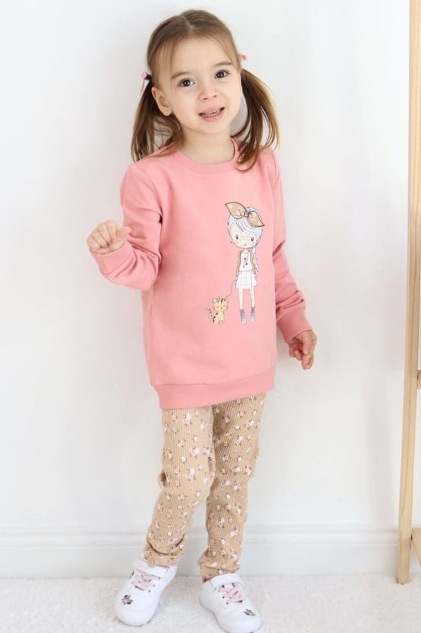 Girls' Floral Print Legging Set in Dusty Rose (Ages 2-4)