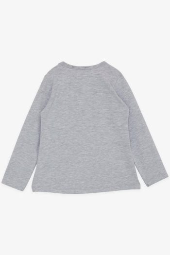 Girls' Long Sleeve T-Shirt with Cute Elephant Print in Grey Melange (1.5-5 Years)