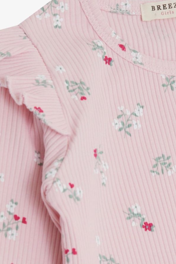 Girls' Long Sleeve Ruffled Floral Shoulder T-Shirt in Pink (2-3 Years)
