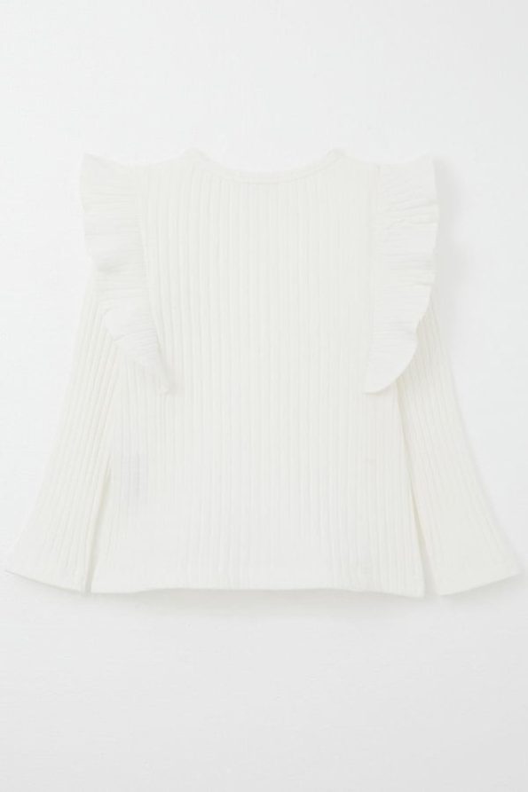 Girls' Long Sleeve Ruffled T-Shirt in Cream (2-4 Years)