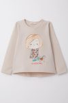 Girls' Long Sleeve T-Shirt with Cheerful Print in Beige (2-4 Years)