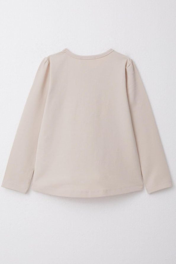 Girls' Long Sleeve T-Shirt with Cheerful Print in Beige (2-4 Years)