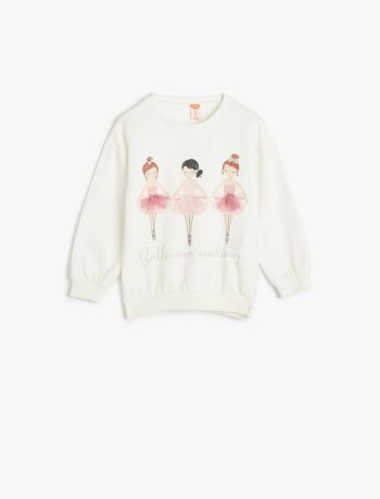 Girls' Baby Ballerina Print Long Sleeve Cotton Sweatshirt