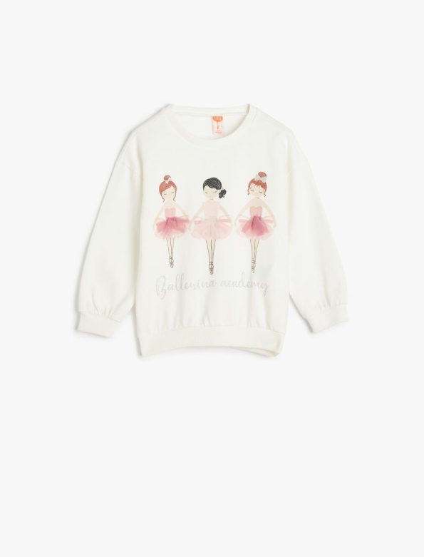 Girls' Baby Ballerina Print Long Sleeve Cotton Sweatshirt